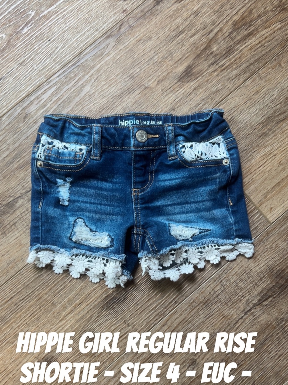 Hippie Girl Floral Trim Denim Shorts - Blue